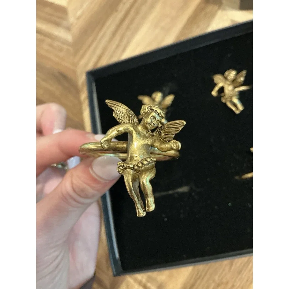 Vintage Gold Tone Cherub Napkin Ring Holders Set Of 4 In Box - Metal?